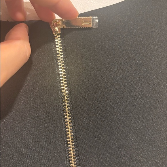 Ted Baker Black Dress with Gold Zip and Lace Sleeves (Size 0) - Picture 6 of 11